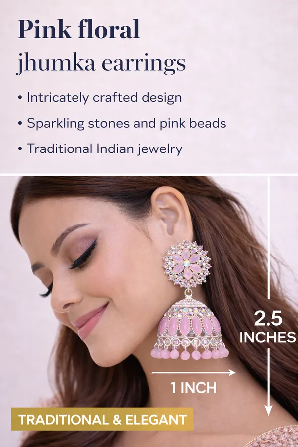 Pink__Floral_Jhumka_Earrings_for_Women