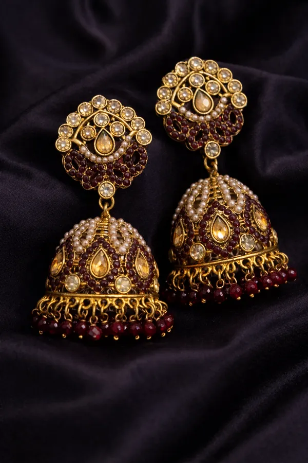 Indian_Shringar_Maroon_Kundan_Jhumka_Earrings_|_Pearl_&_Beaded_Bridal_Jhumki_|_Ethnic_Statement_Jewelry