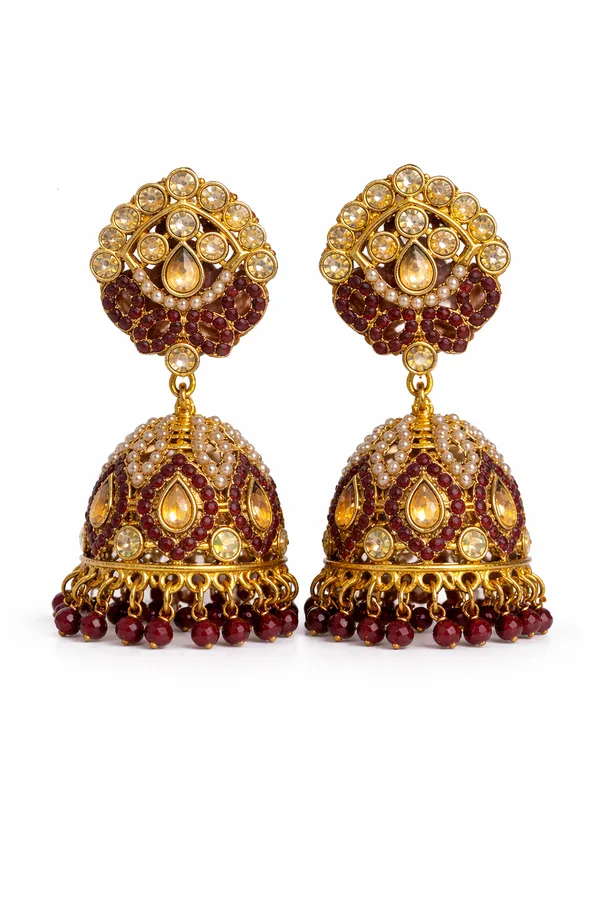 Indian_Shringar_Maroon_Kundan_Jhumka_Earrings_|_Pearl_&_Beaded_Bridal_Jhumki_|_Ethnic_Statement_Jewelry