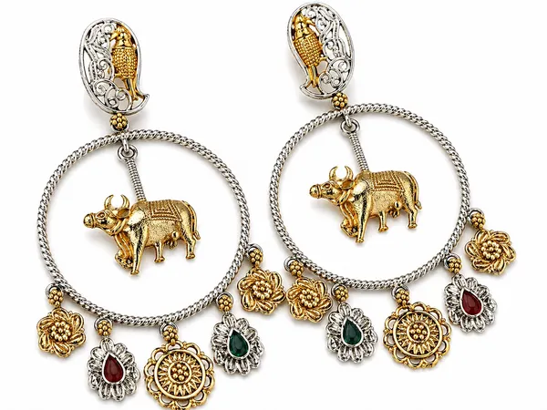 Indian_Shringar_Dual_Tone_Elephant_Earrings_|_Tribal_Boho_Statement_Earrings_|_Ethnic_Fusion_Jewelry