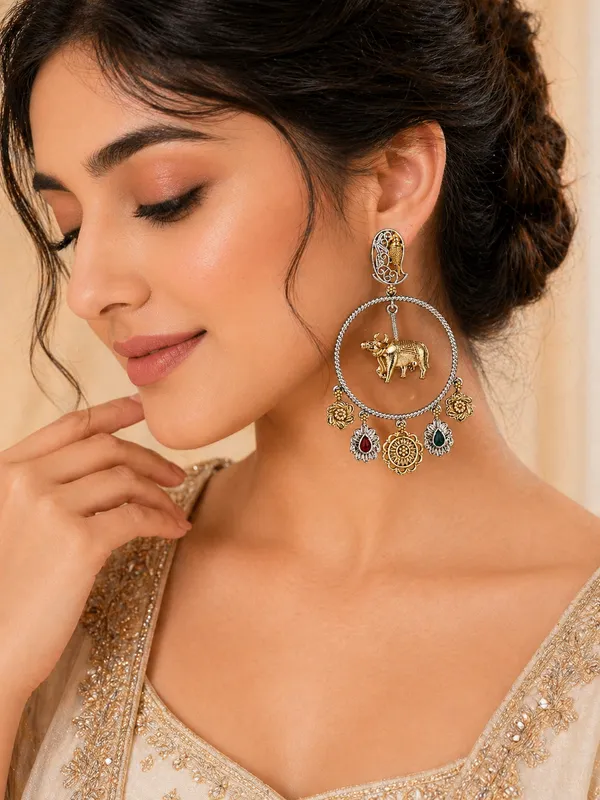 Indian_Shringar_Dual_Tone_Elephant_Earrings_|_Tribal_Boho_Statement_Earrings_|_Ethnic_Fusion_Jewelry
