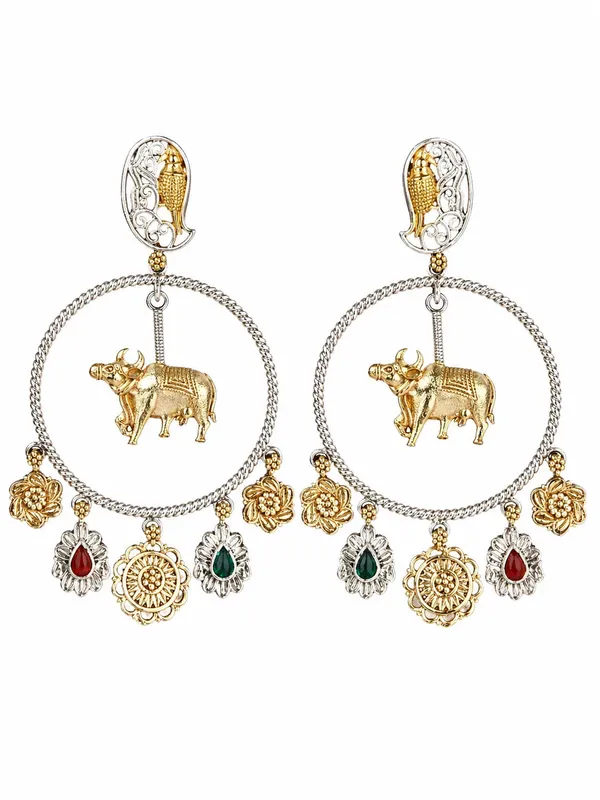 Indian_Shringar_Dual_Tone_Elephant_Earrings_|_Tribal_Boho_Statement_Earrings_|_Ethnic_Fusion_Jewelry
