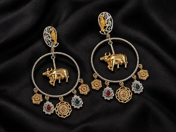 Indian_Shringar_Dual_Tone_Elephant_Earrings_|_Tribal_Boho_Statement_Earrings_|_Ethnic_Fusion_Jewelry