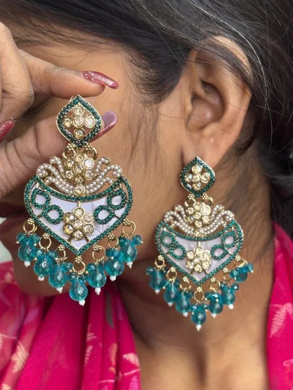 Roohani_Teal_Green_Kundan_Earrings