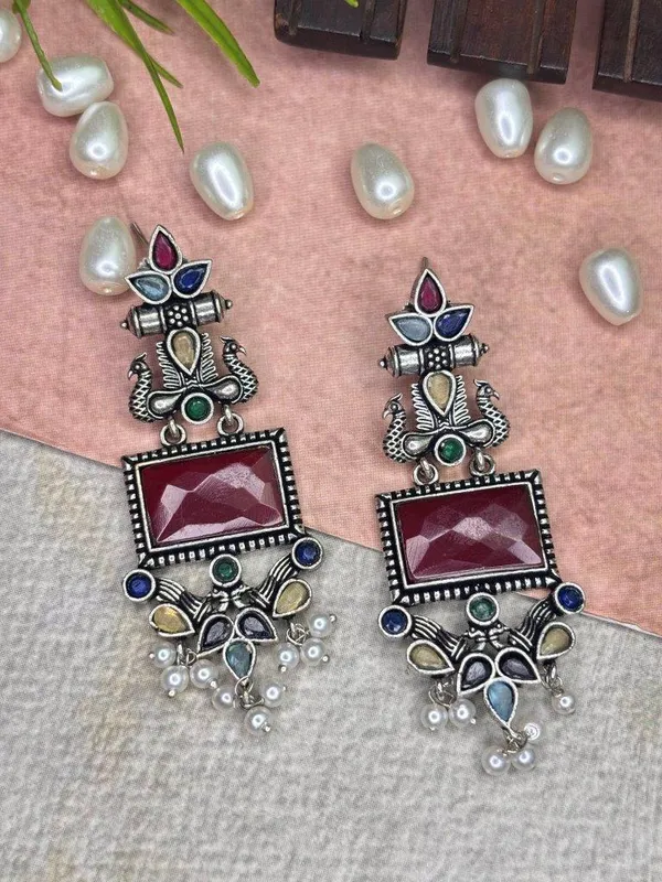 Roselle_Pearl_Red_Multi_Monalisa_German_Silver_Earrings