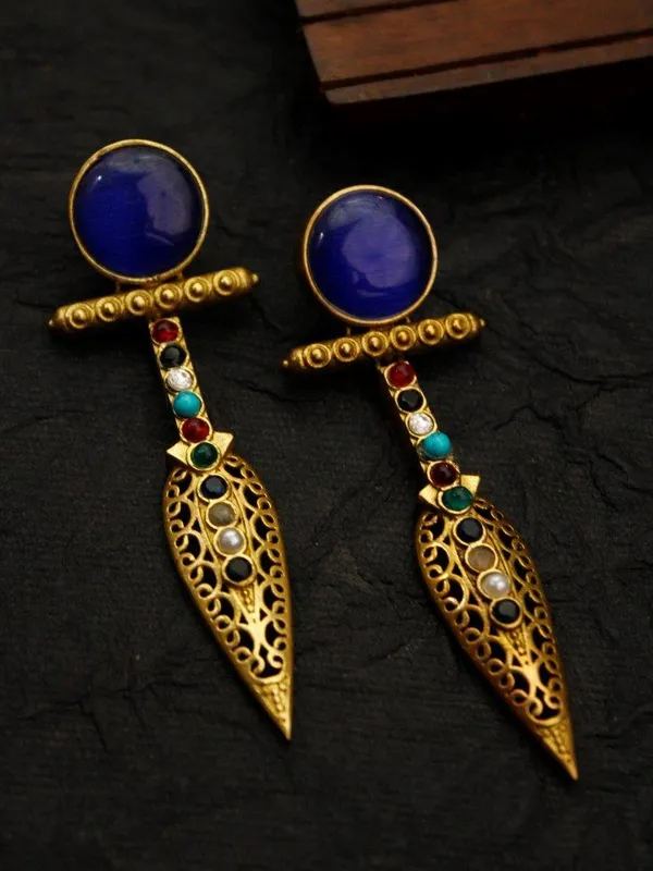 Royal_Blue_Multi_Stone_Designer_Earrings_|_Antique_Golden_Statement_Earrings_for_Festive_&_Party_Wear