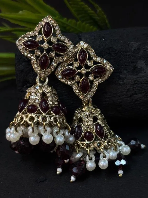 Royal_Maroon_Kundan_Jhumki_Earrings