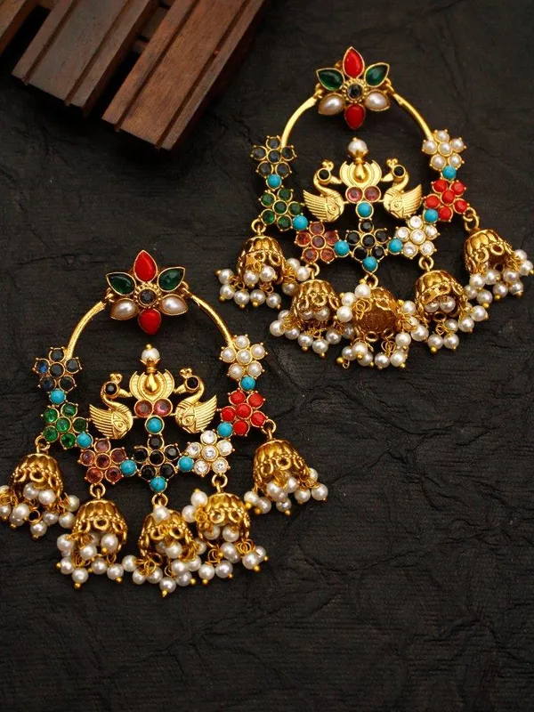 Royal_Multi-Color_Peacock_Chandbali_Earrings_|_Traditional_Bridal_Jhumki_with_Pearl_Drops