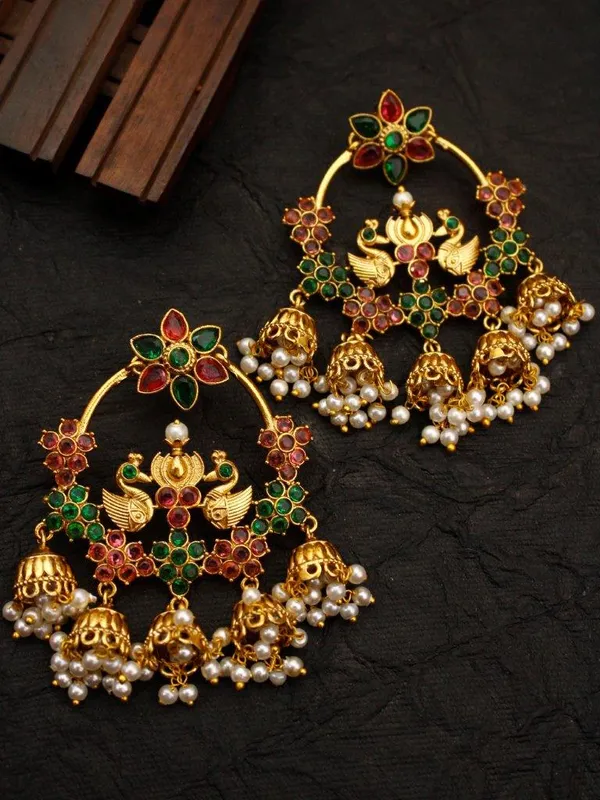 Royal_Peacock_Chandbali_Earrings_(Red_&_Green)_|_Traditional_Bridal_Jhumki_with_Pearls