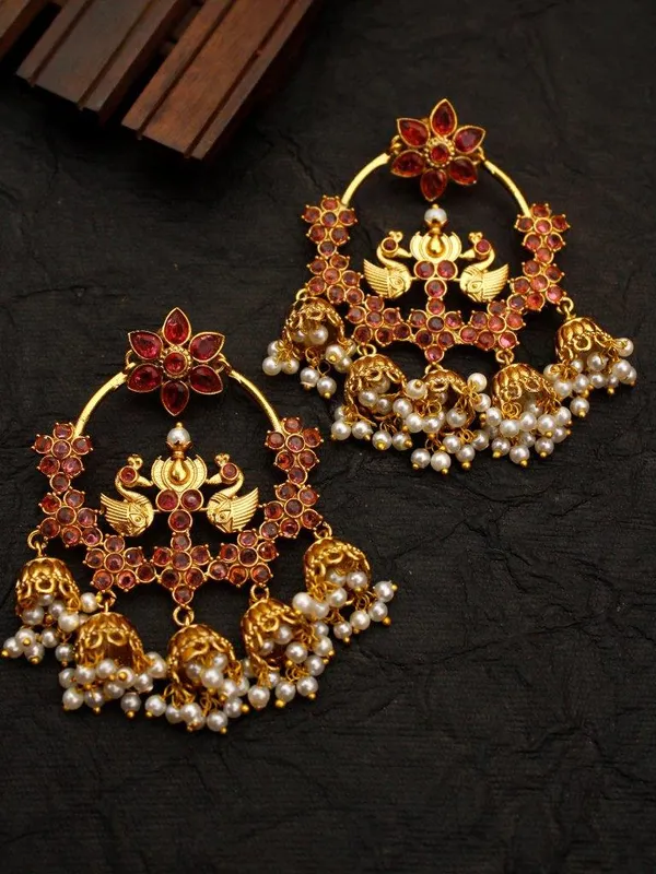 Royal_Peacock_Design_Golden_Chandbali_Earrings_(Ruby_Red)_|_Heavy_Bridal_Statement_Jhumki