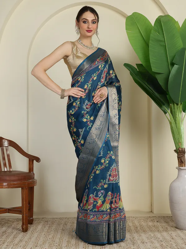 Royal_Steel_Blue_Banarasi_Art_Silk_Saree_with_Traditional_Folk_Motif_Print_&_Rich_Zari_Border