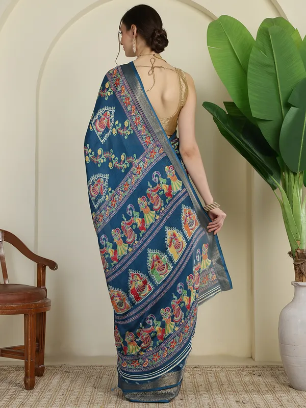 Royal_Steel_Blue_Banarasi_Art_Silk_Saree_with_Traditional_Folk_Motif_Print_&_Rich_Zari_Border