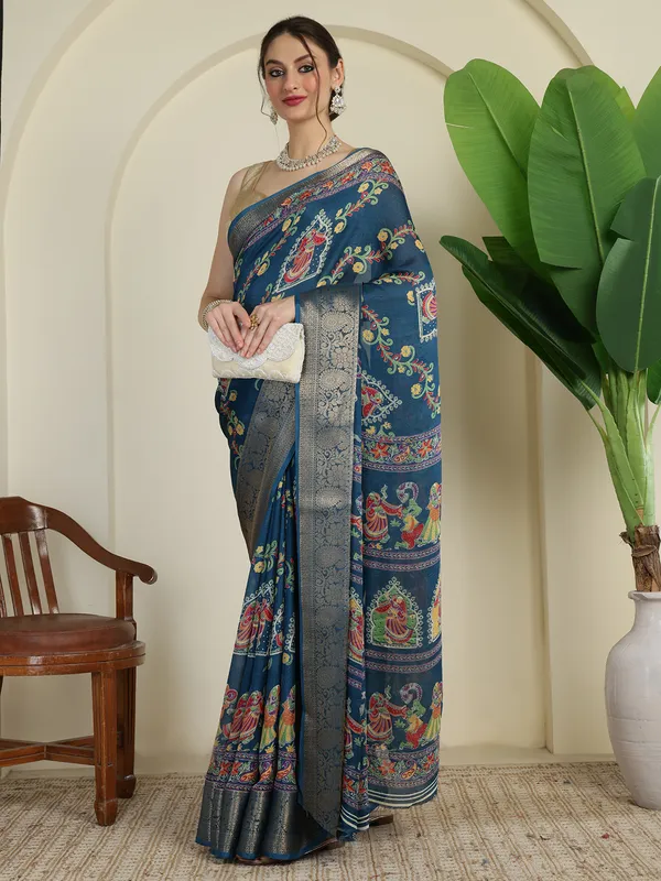 Royal_Steel_Blue_Banarasi_Art_Silk_Saree_with_Traditional_Folk_Motif_Print_&_Rich_Zari_Border