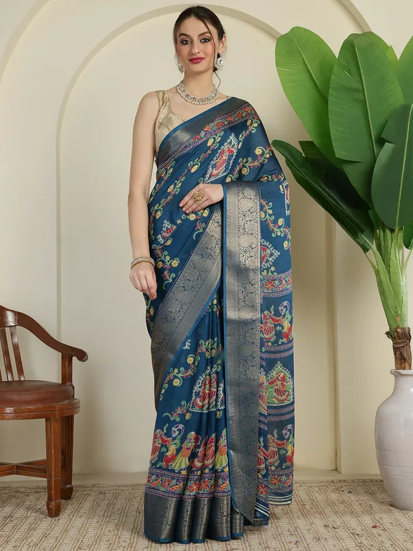 Royal_Steel_Blue_Banarasi_Art_Silk_Saree_with_Traditional_Folk_Motif_Print_&_Rich_Zari_Border