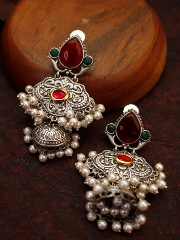 Ruhani_Blood_Red_Pearl_Chandbali_Jhumka_Earrings