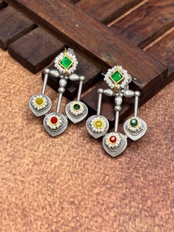 Silver_Replica_Green_Multi_Stone_Designer_Earrings_|_Brass_Ethnic_Statement_Earrings_for_Women
