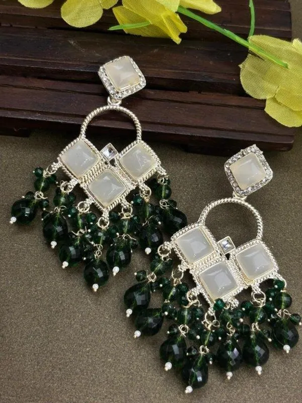 Silver_Tone_Green_Kundan_Earrings_with_Bead_Drops_|_Indian_Shringar