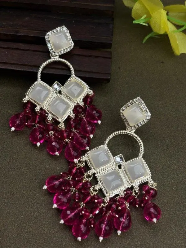 Silver_Tone_Pink_Kundan_Earrings_with_Bead_Drops_|_Indian_Shringar