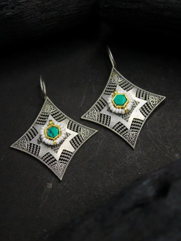 TURQUOISE(_Green)__Mona_Lisa_Stone_Silver_Replica_Brass_Statement_Earrings_for_Women