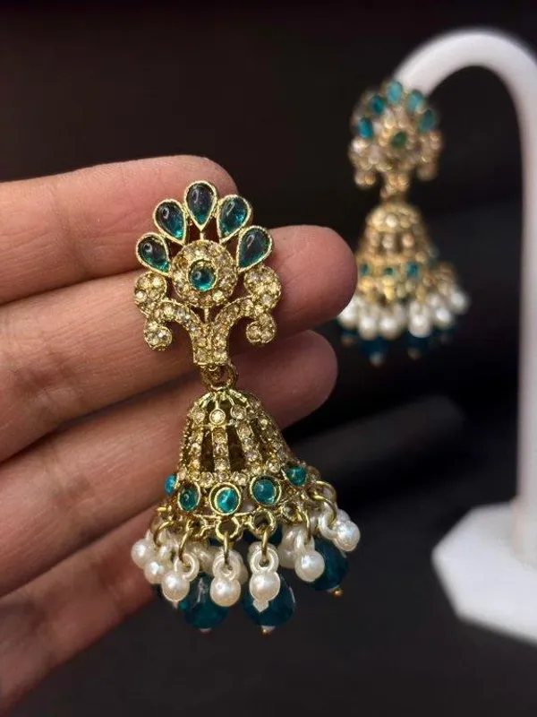 Teal_Green_Blossom_Kundan_Earrings