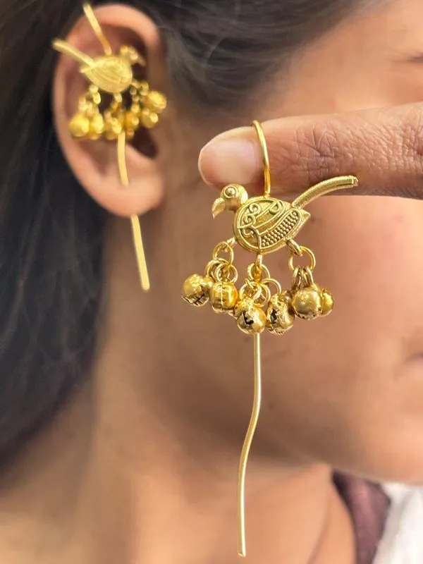 Traditional_Golden_Bird_Ear_Pin_for_Women_|_Brass_Long_Statement_Earrings_|_Lightweight_Ethnic_Fashion_Jewelry