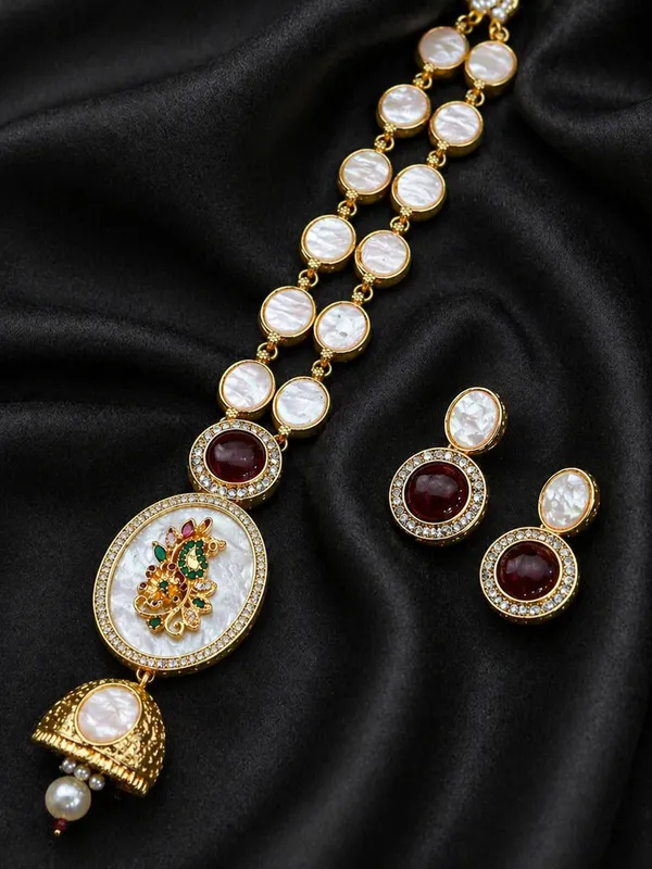 Indian_Shringar_MOP_Long_Necklace_Set_|_AD_Stone_Pearl_Mala_with_Pendant_|_Gold_Finish_Copper_Ethnic_Jewelry