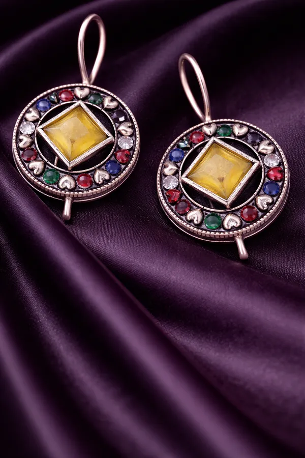 Yellow_Multi_Color_Monalisa_Stone_Earrings_for_Women_|_German_Silver_Finish_Brass_Earrings_|_Lightweight_Ethnic_Jewelry_(1.2_Inch)