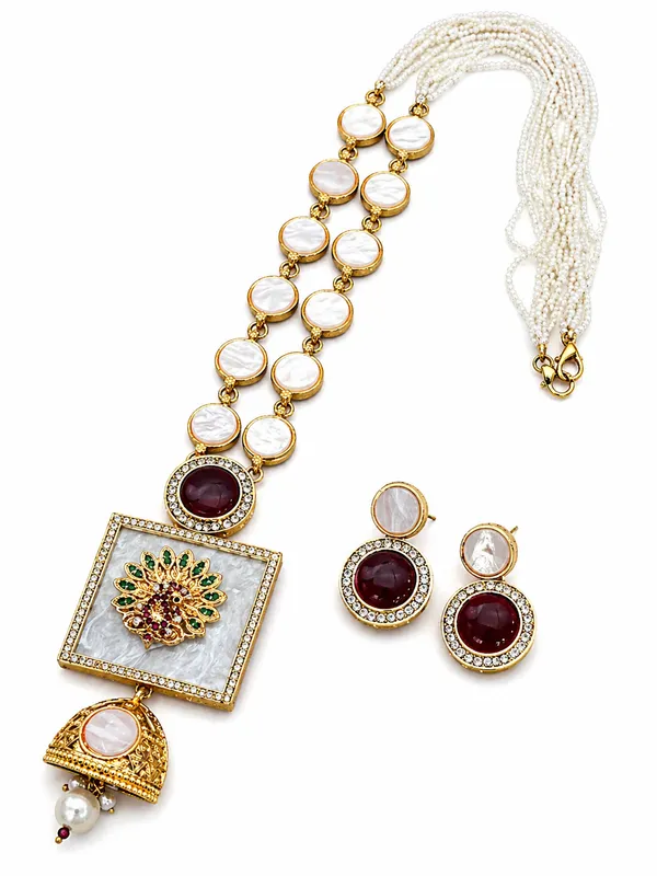 Indian_Shringar_Designer_MOP_Long_Necklace_Set_|_Pink_AD_Stone_Pendant_with_Pearl_Mala_|_Gold_Finish_Ethnic_Jewelry
