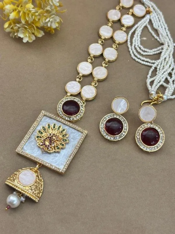 Indian_Shringar_Designer_MOP_Long_Necklace_Set_|_Pink_AD_Stone_Pendant_with_Pearl_Mala_|_Gold_Finish_Ethnic_Jewelry