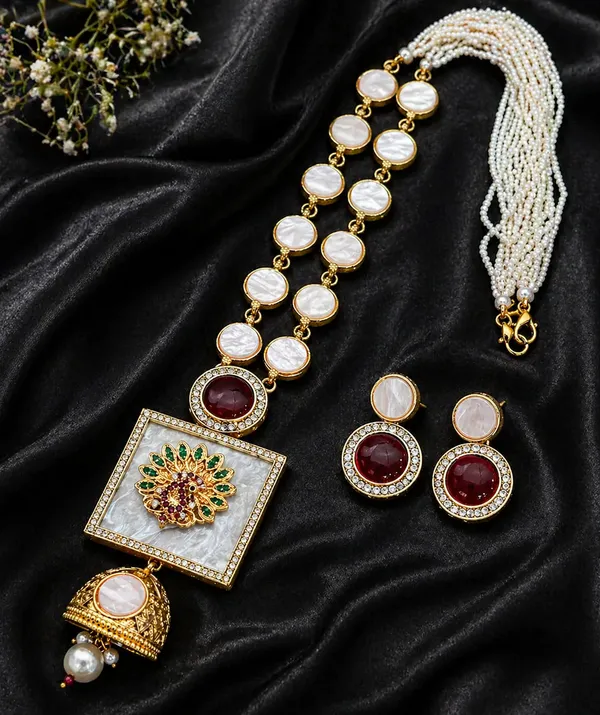Indian_Shringar_Designer_MOP_Long_Necklace_Set_|_Pink_AD_Stone_Pendant_with_Pearl_Mala_|_Gold_Finish_Ethnic_Jewelry