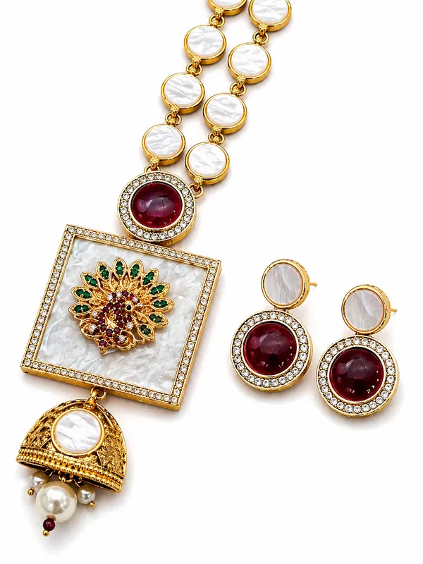 Indian_Shringar_Designer_MOP_Long_Necklace_Set_|_Pink_AD_Stone_Pendant_with_Pearl_Mala_|_Gold_Finish_Ethnic_Jewelry