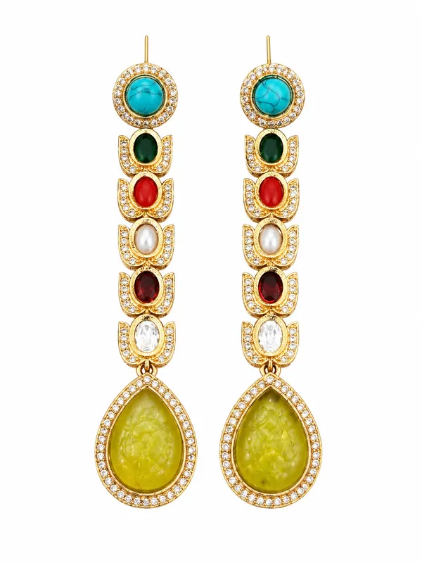 Luxury_Multi-Stone_Long_Drop_Golden_Earrings_|_Designer_Statement_Party_&_Festive_Wear_(Yellow_Teardrop)