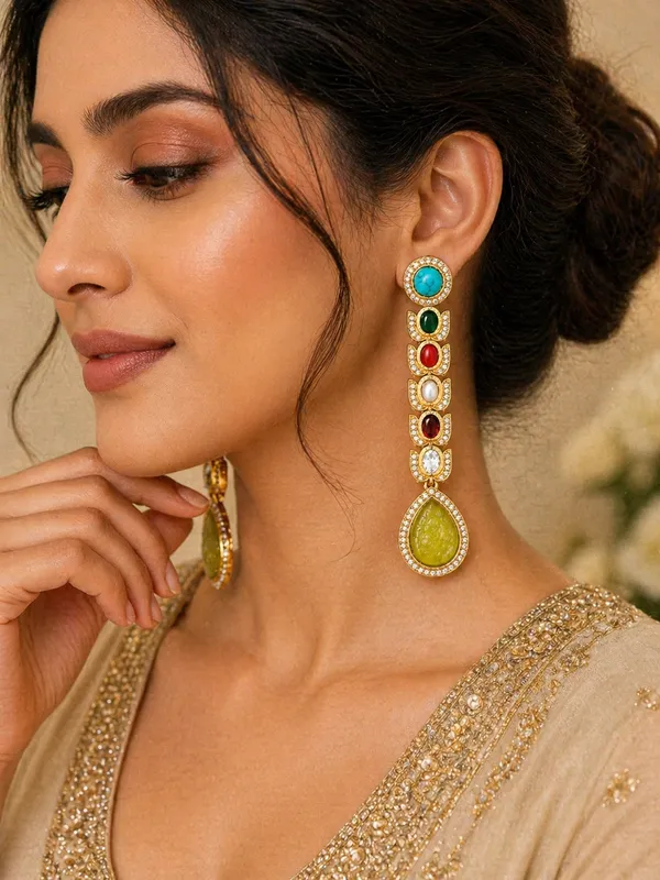 Luxury_Multi-Stone_Long_Drop_Golden_Earrings_|_Designer_Statement_Party_&_Festive_Wear_(Yellow_Teardrop)