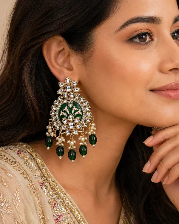 Indian_Shringar_Shahina_Kundan_Earrings_|_Green_Meenakari_Statement_Earrings_|_Bridal_Festive_Jewelry