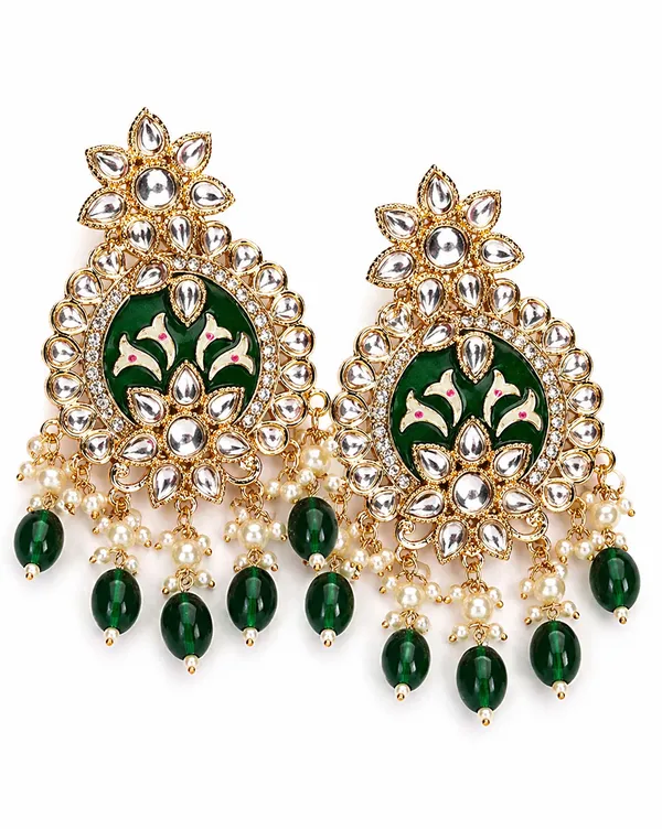 Indian_Shringar_Shahina_Kundan_Earrings_|_Green_Meenakari_Statement_Earrings_|_Bridal_Festive_Jewelry