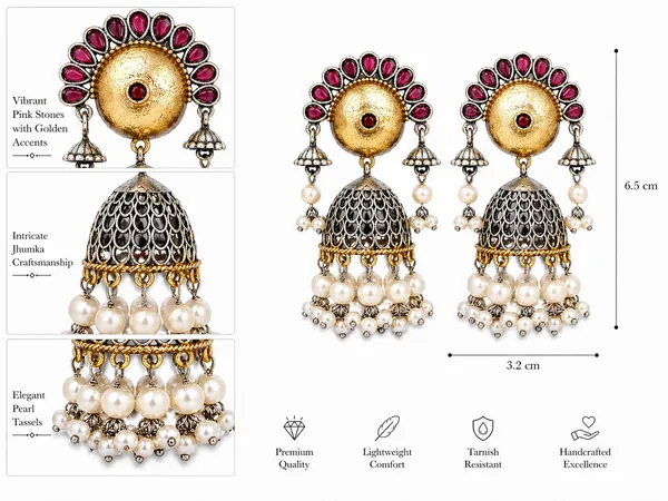 Indian_Shringar_Dual_Tone_Jhumka_Earrings_|_Ruby_Red_Stone_Pearl_Jhumki_|_Wedding_Ethnic_Earrings