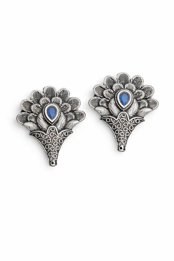 Elegant_Silver_Replica_Floral_Earrings_with_Ruby_Blue_Monalisa_Stone_|_Brass_Stud_Earrings