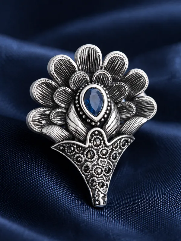 Elegant_Silver_Replica_Floral_Earrings_with_Ruby_Blue_Monalisa_Stone_|_Brass_Stud_Earrings