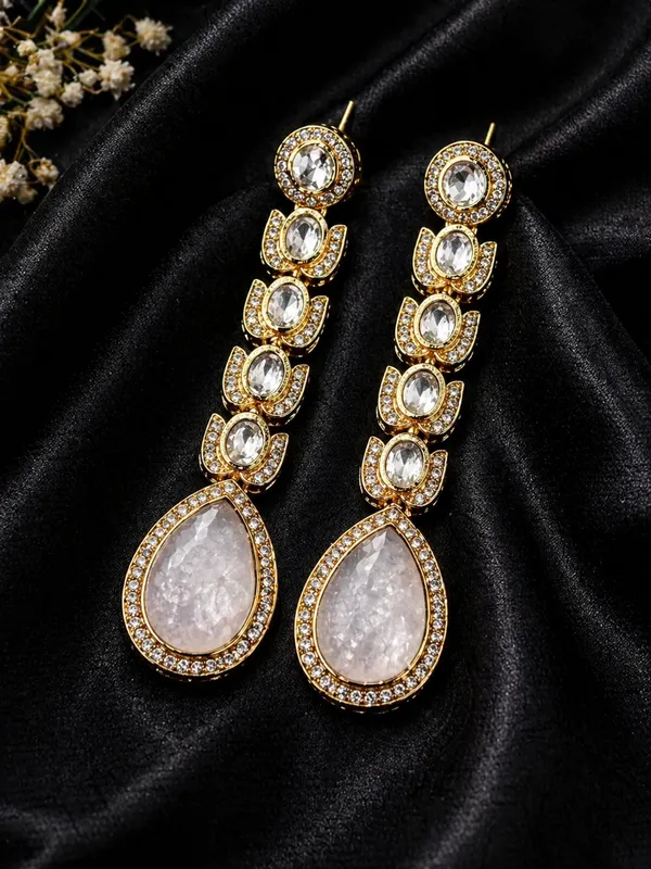 ndian_Shringar_Long_Drop_Golden_Earrings_(Baby_Pink)_|_Pastel_Statement_Earrings_|_Wedding_&_Party_Jewelry