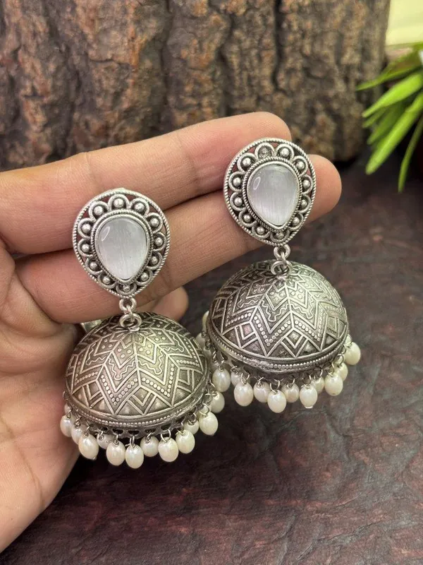 Zariya_Silver_Replica_White_Pearl_Jhumka_Earrings