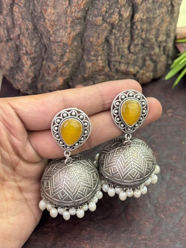Zariya_Silver_Replica_Yellow_Pearl_Jhumka_Earrings