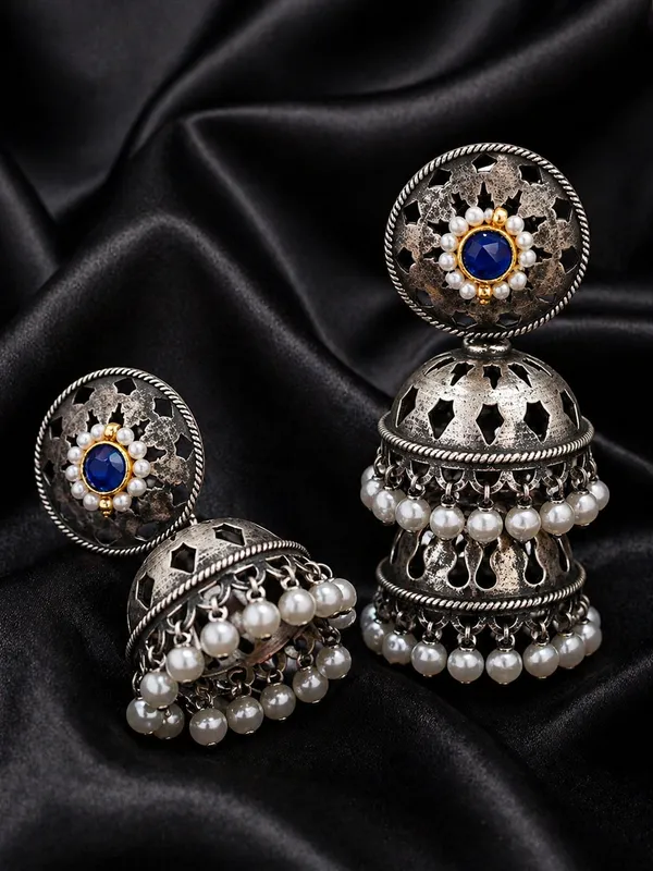 Indian_Shringar_Oxidised_Silver_Jhumka_Earrings_|_Blue_Stone_Pearl_Drop_Jhumki_|_Ethnic_German_Silver_Jewelry