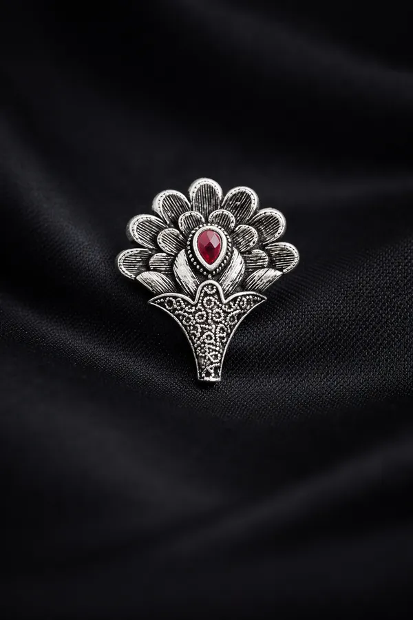 Elegant_Silver_Replica_Floral_Earrings_with_Ruby_Red_Monalisa_Stone_|_Brass_Stud_Earrings