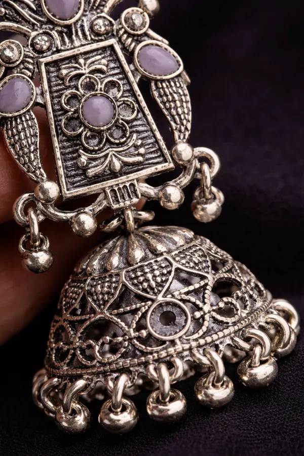 Indian_Shringar_Oxidised_Silver_Jhumka_Earrings_|_Lavender_Stone_Vintage_Boho_Jhumki_|_Ethnic_German_Silver_Jewelry