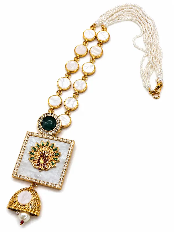 Indian_Shringar_Designer_MOP_Long_Necklace_Set_|_Pink_AD_Stone_Pendant_with_Pearl_Mala_|_Gold_Finish_Ethnic_Jewelry