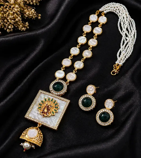 Indian_Shringar_Designer_MOP_Long_Necklace_Set_|_Pink_AD_Stone_Pendant_with_Pearl_Mala_|_Gold_Finish_Ethnic_Jewelry