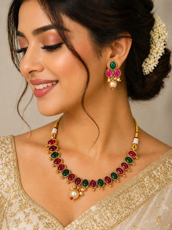 Indian_Shringar_Pearl_Kundan_Necklace_Set_|_Monalisa_Stone_Gold_Finish_Choker_with_Earrings_|_Adjustable_Ethnic_Jewelry