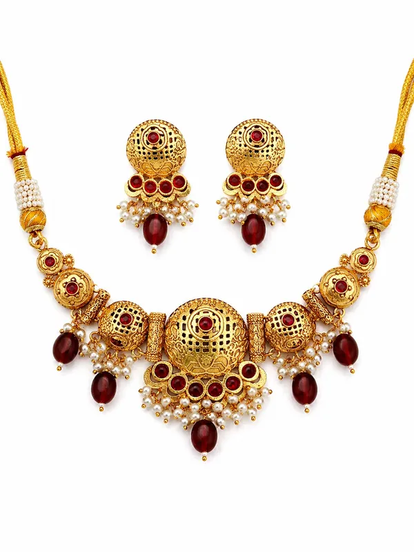 Indian_Shringar_Temple_Style_Golden_Necklace_Set_|_Red_Monalisa_Stone_Ethnic_Jewelry_with_Earrings_|_Adjustable_Thread