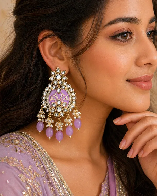 Indian_Shringar_Shahina_Kundan_Earrings_|_Lavender_Meenakari_Statement_Earrings_|_Pastel_Bridal_Jewelry