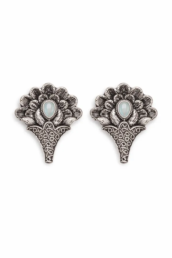 Elegant_Silver_Replica_Floral_Earrings_with_Ruby_Sea_Green__Monalisa_Stone_|_Brass_Stud_Earrings